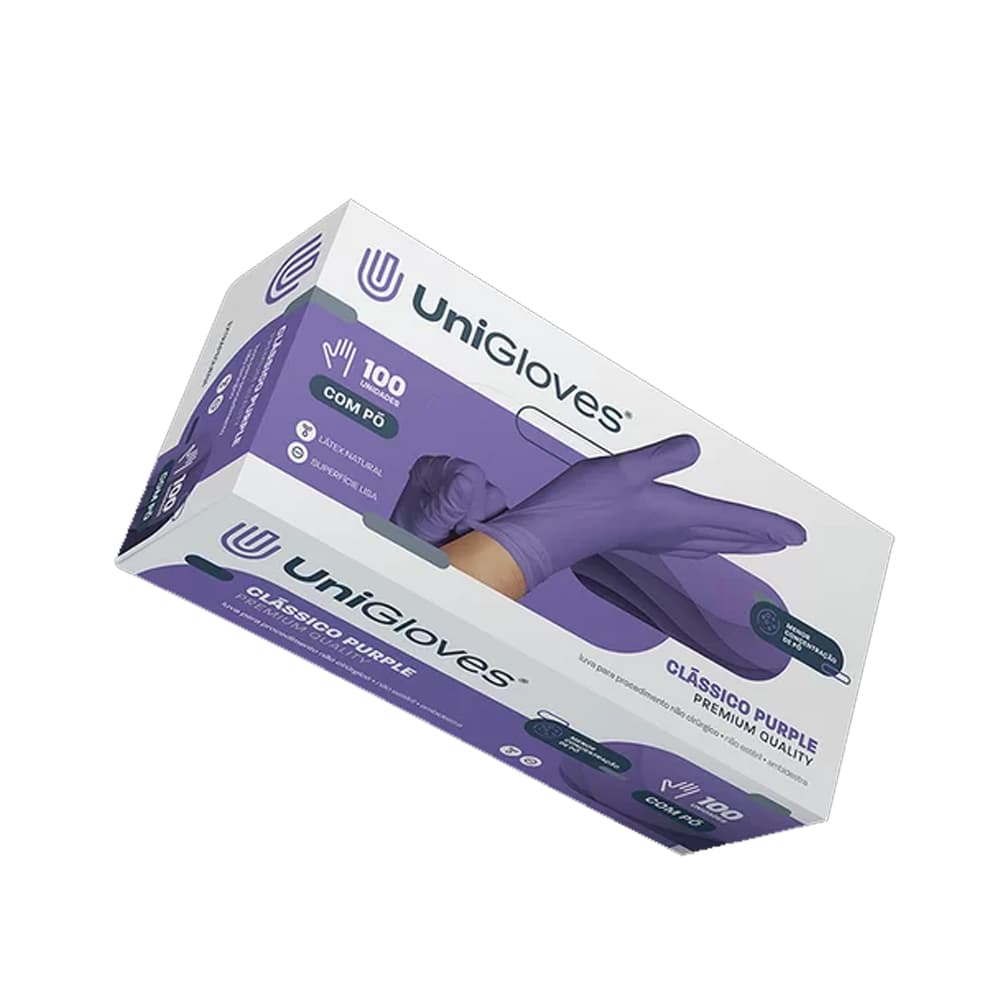 Luva UniGloves Roxo Com Pó Tamanho M