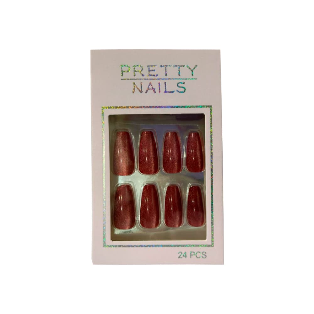 Postiça Olho de Gato Pretty Nails Vermelho Glitter 24 peças