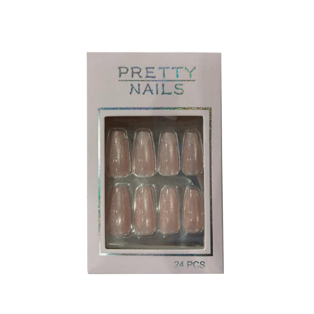 Postiça Olho de Gato Pretty Nails Rosa Claro Glitter 24 Unidades