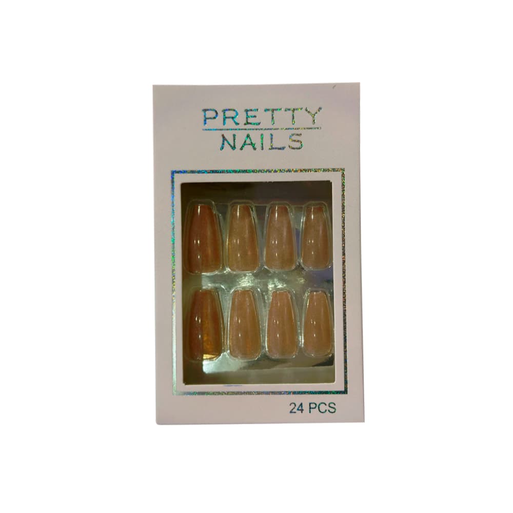 Postiça Olho de Gato Pretty Nails Nude Glitter 24 Unidades
