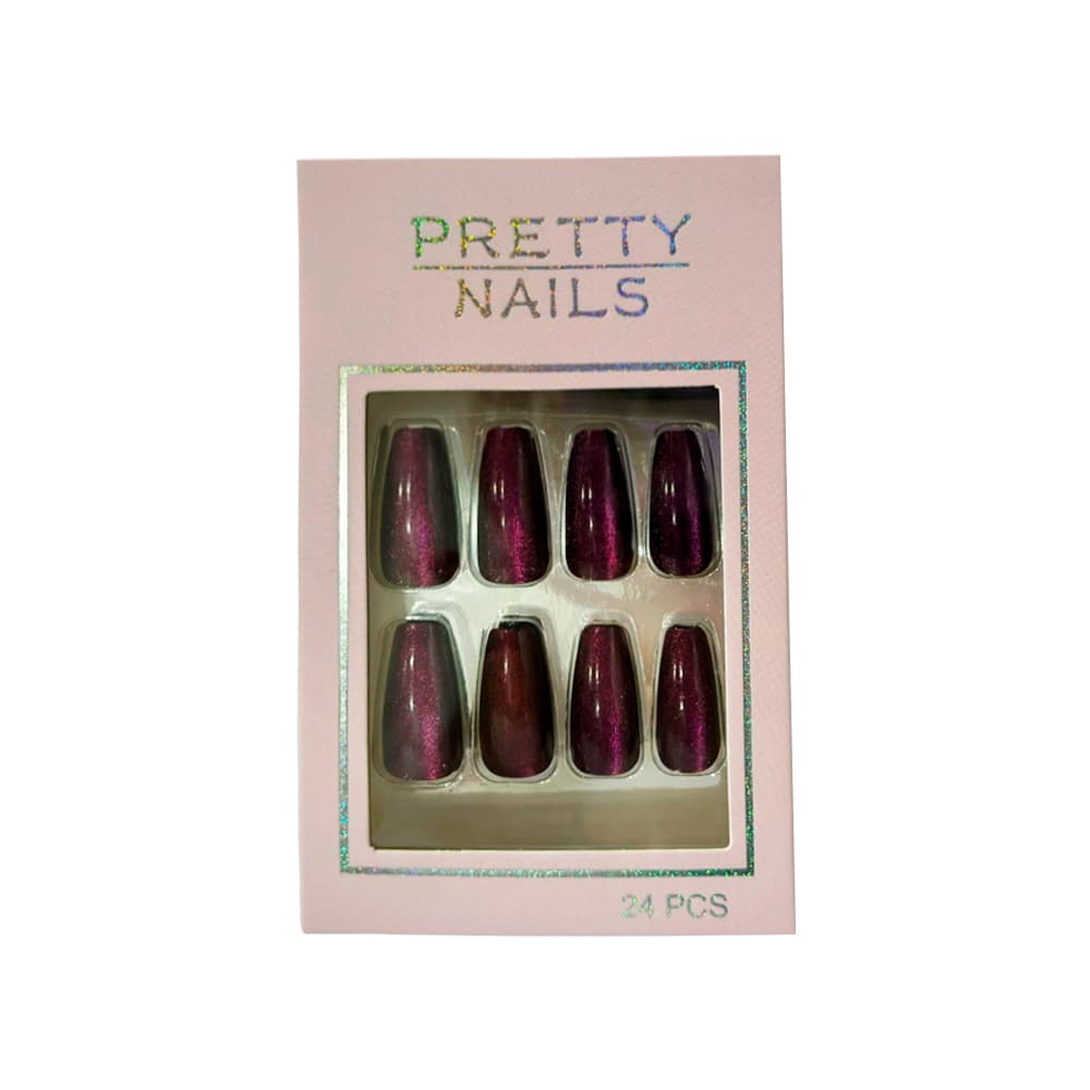 Postiça Olho de Gato Pretty Nails Roxo Glitter 24 Unidades