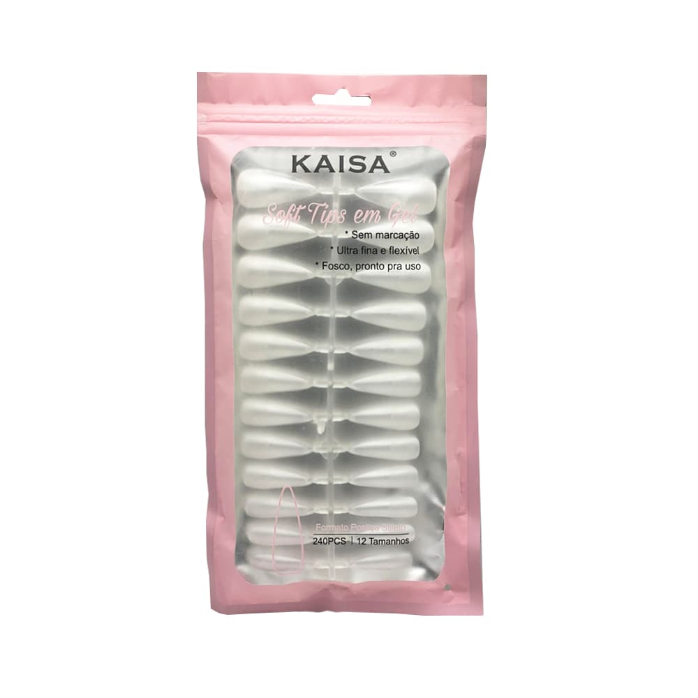 Soft Tips em Gel Stileto Transparente Base Fosca Kaisa 240 unidades