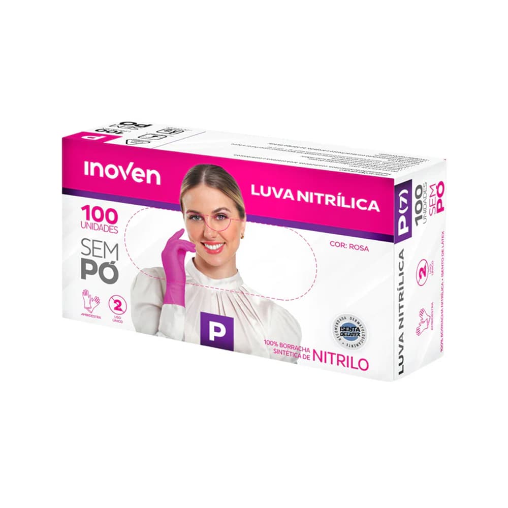 Luva Nitrilica Inoven Rosa Sem Pó Tamanho P