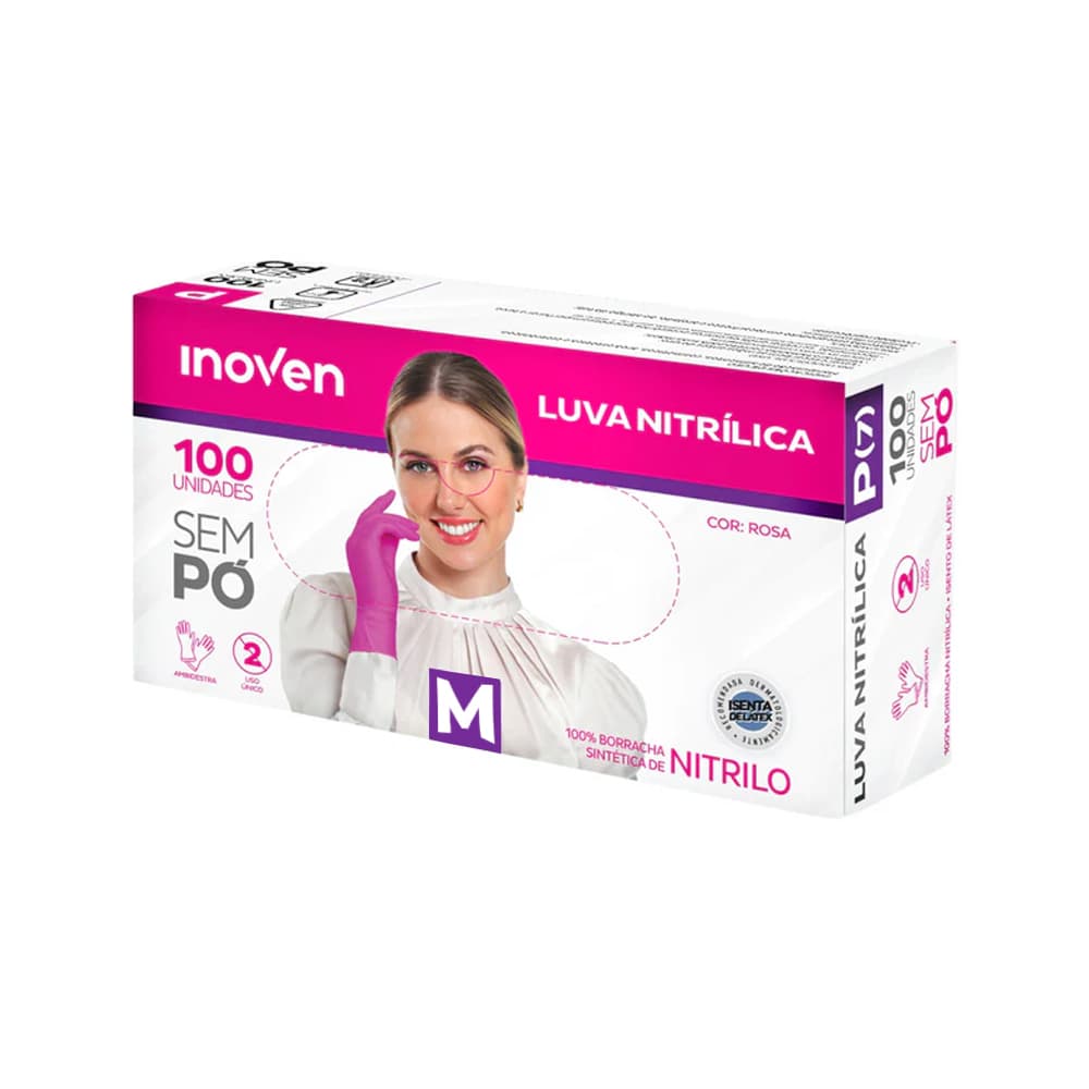 Luva Nitrilica Inoven Rosa Sem Pó Tamanho M