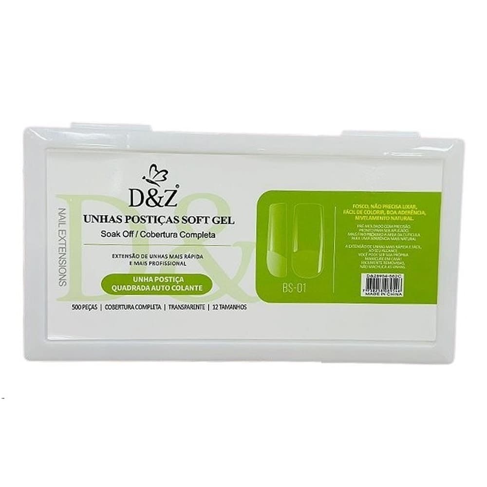 Unha Postiça Soft Gel Quadrada Base Fosca DZ 500 unidades
