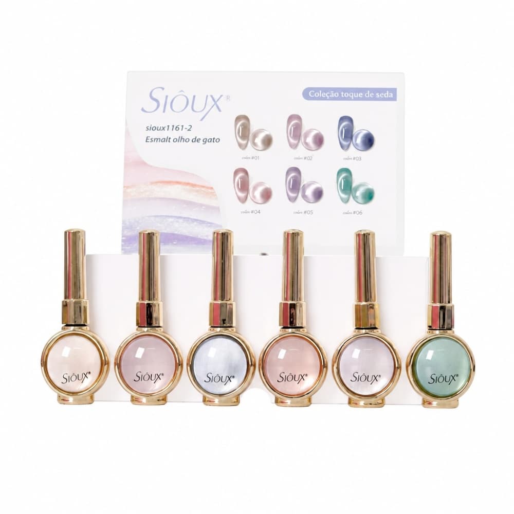 Kit Esmalte em Gel Olho de Gato Coleção Toque de Seda Sioux 6 unidades