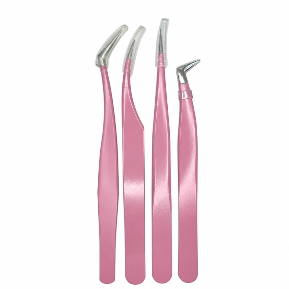 Kit Pinças para Cílios Rosa LF 4 unidades
