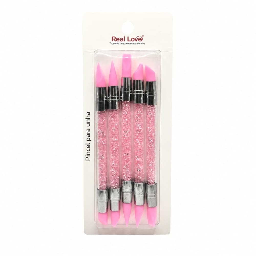 Kit Pinceis de Silicone Duplo Rosa Real Love 5 unidades
