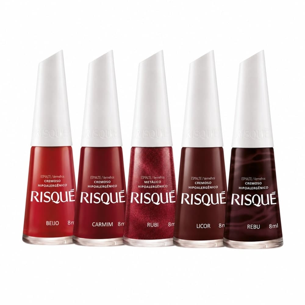 Kit Esmaltes Vermelhos Risque 5 unidades