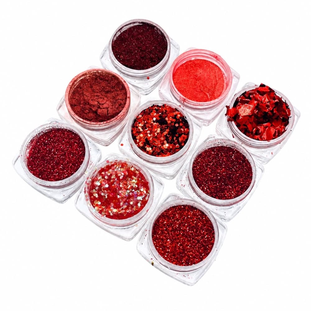 Decoração para Unhas Mey Glitter Vermelho 9 unidades