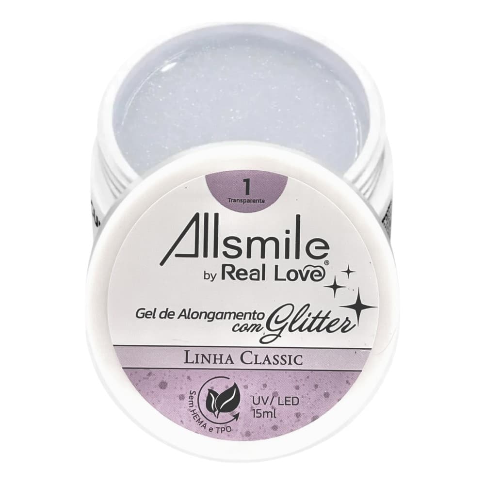 Gel Allsmile by Real Love Transparente com Glitter 01 15ml